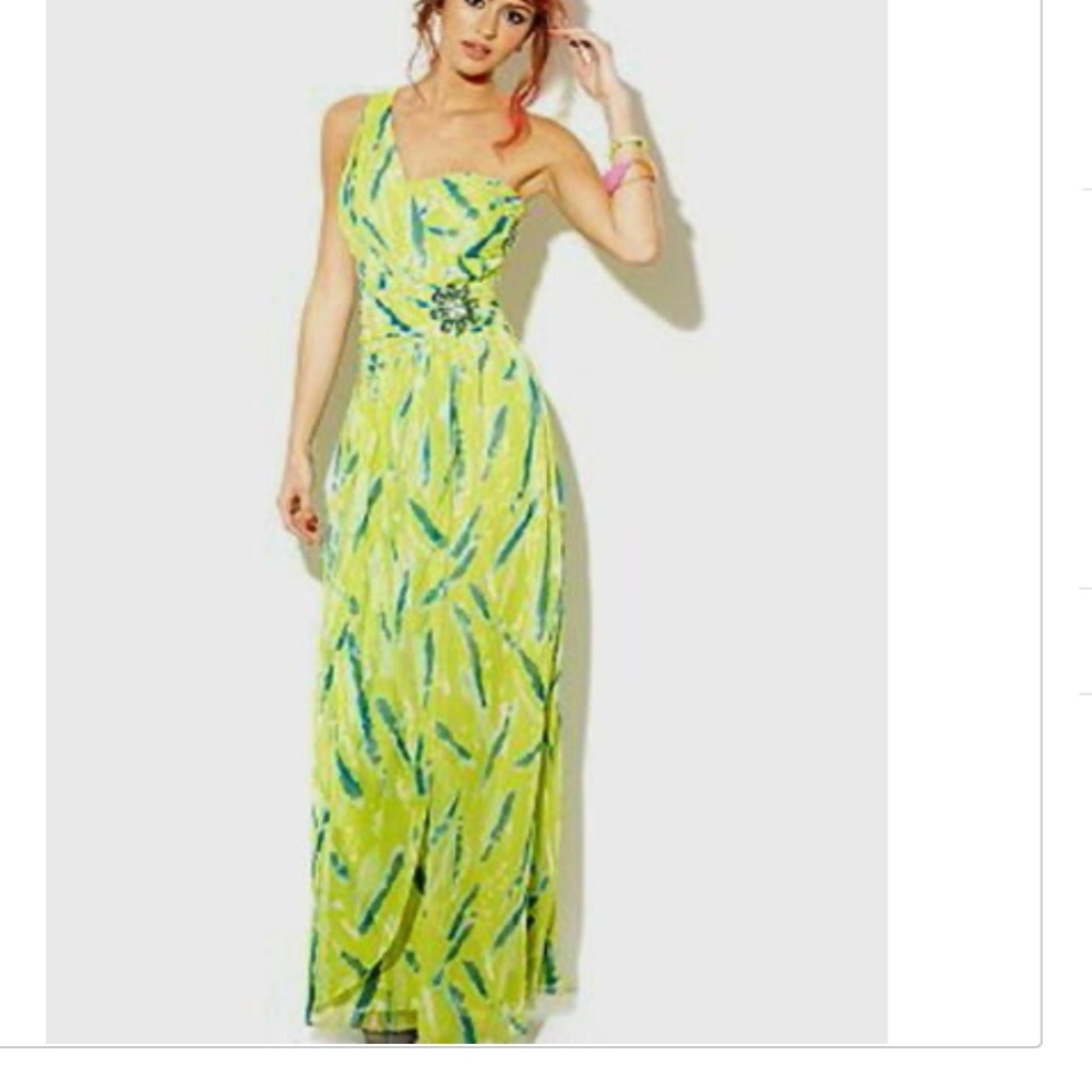 RAMPAGE Green Lime 1 shoulder CHIFFON MAXI wedding party formal gown DRESS 9